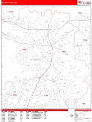 Ellicott City Wall Map Zip Code Red Line Style 2024
